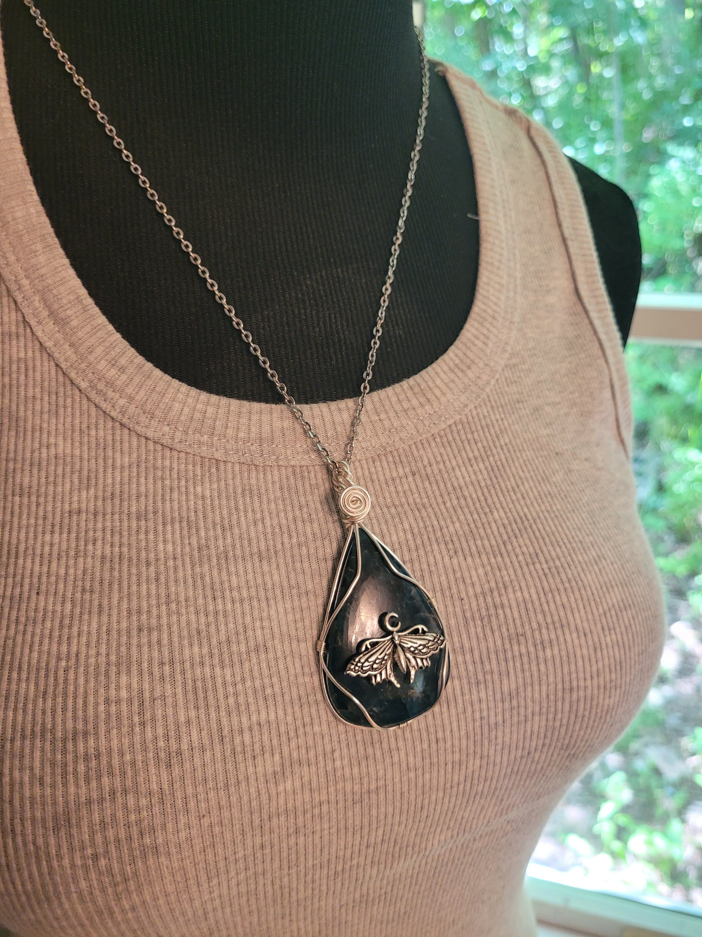 Blue apatite Luna moth Pendant