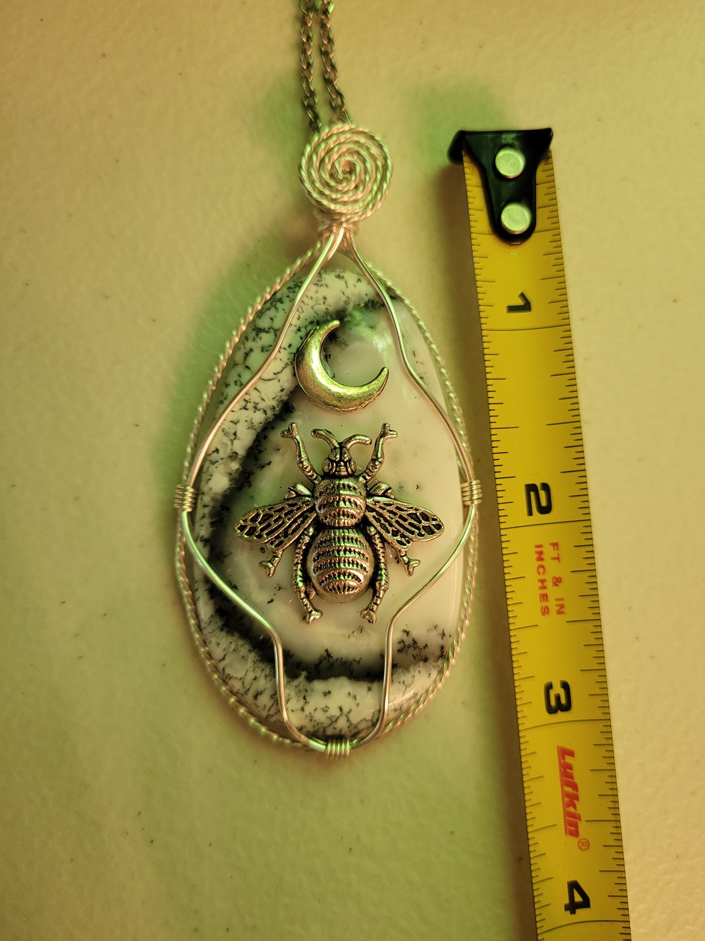 Dendrite Opal Agate Bee Pendant