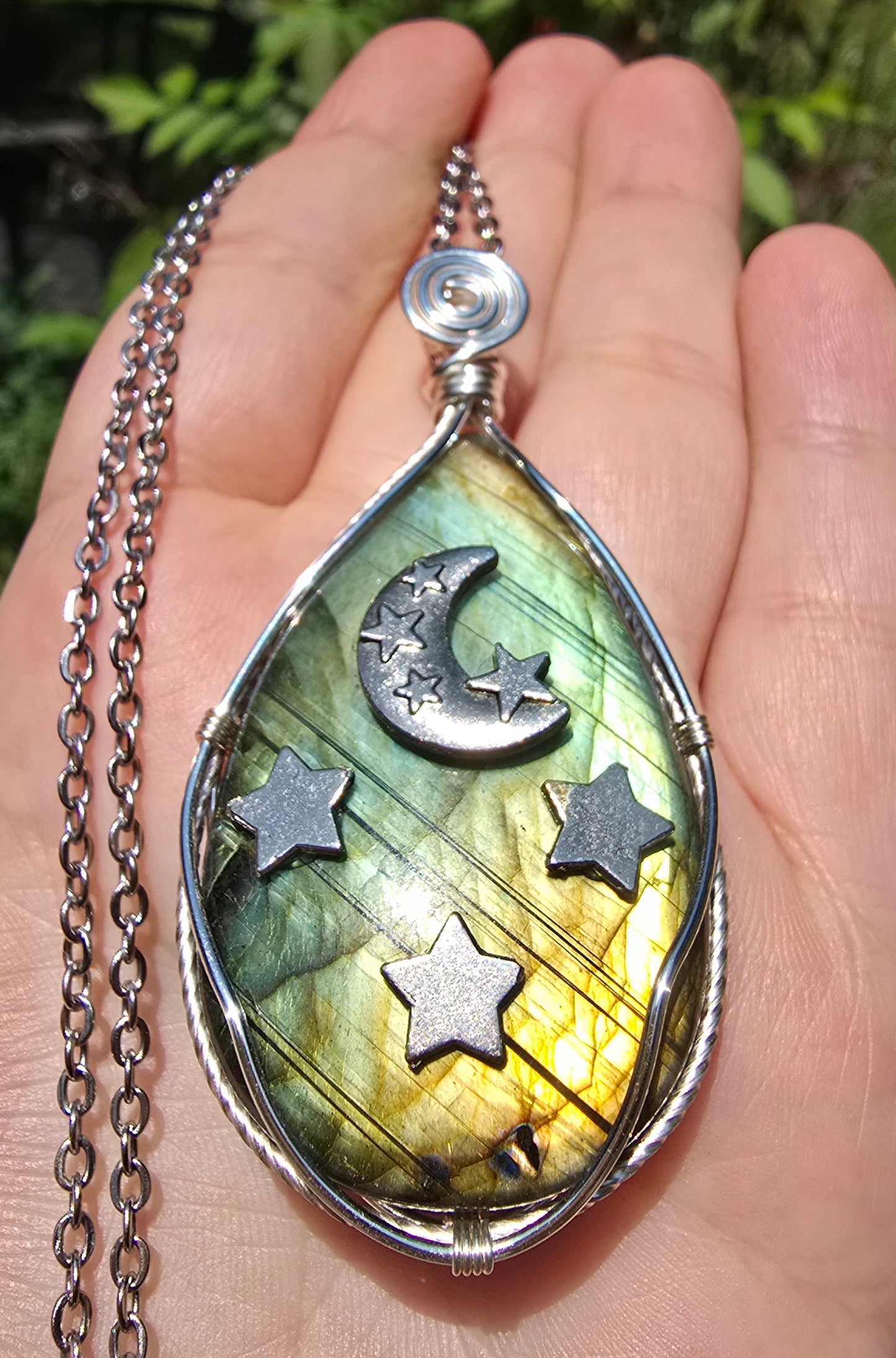 Labradorite moon and star Pendant
