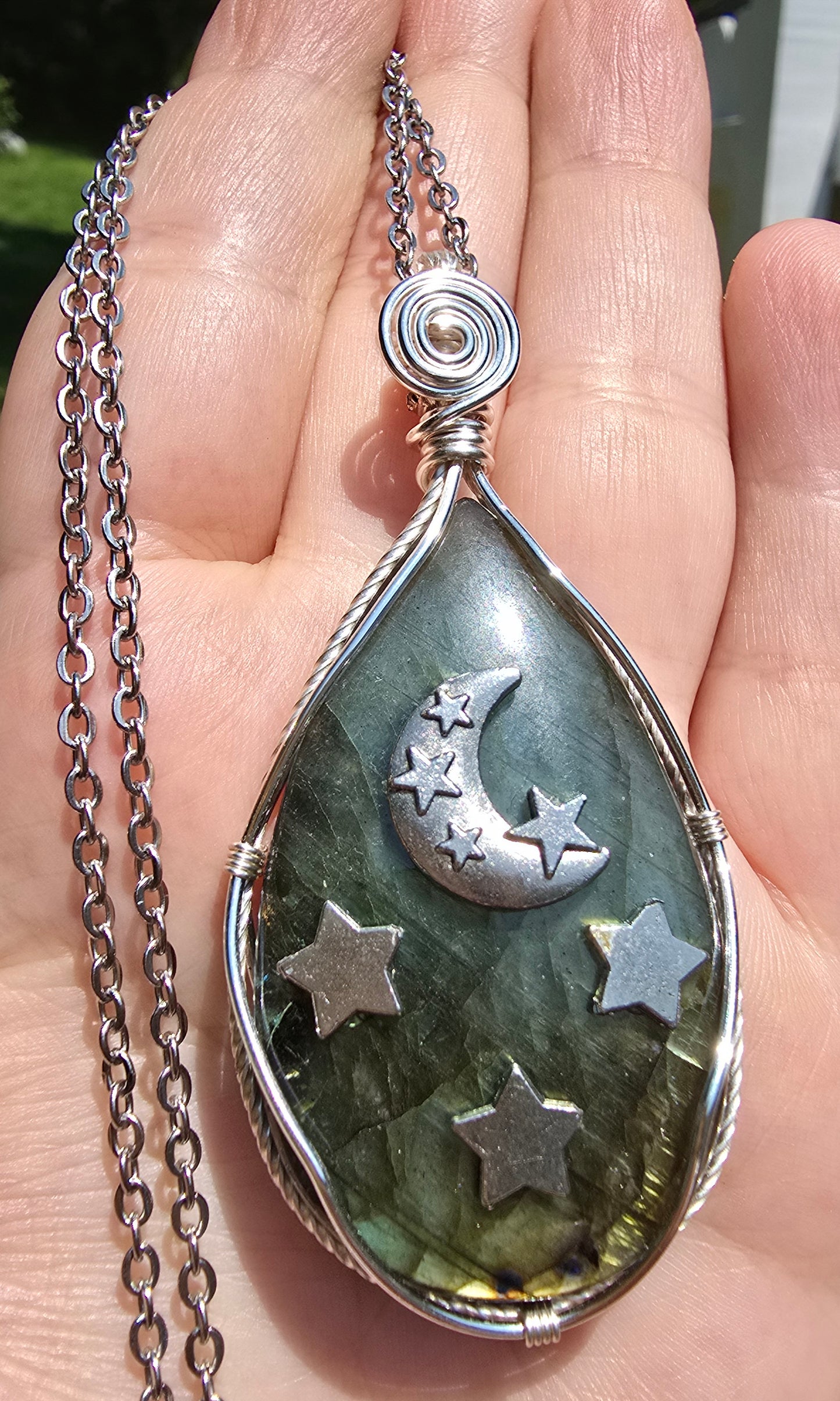 Labradorite moon and star Pendant