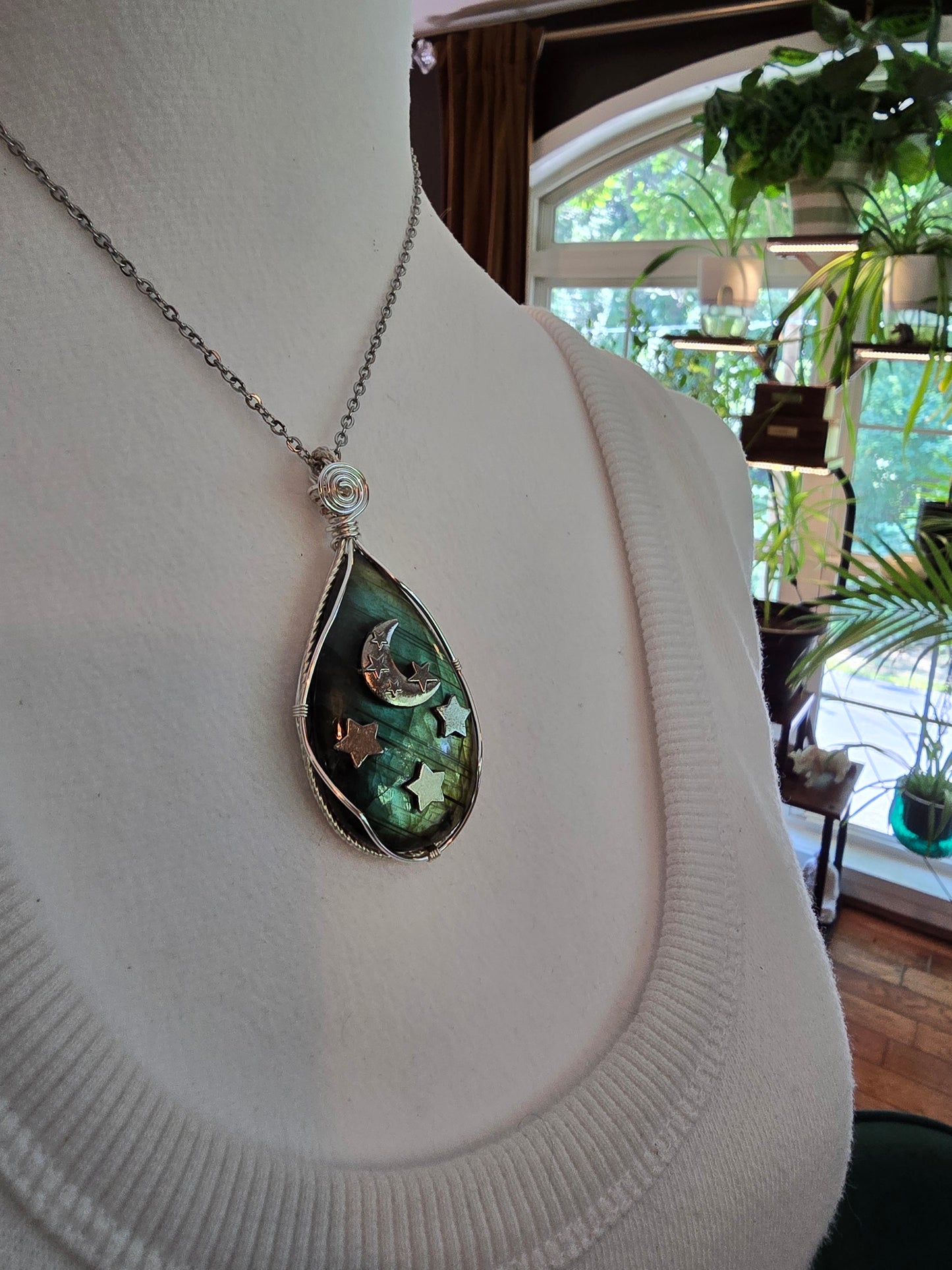 Labradorite moon and star Pendant