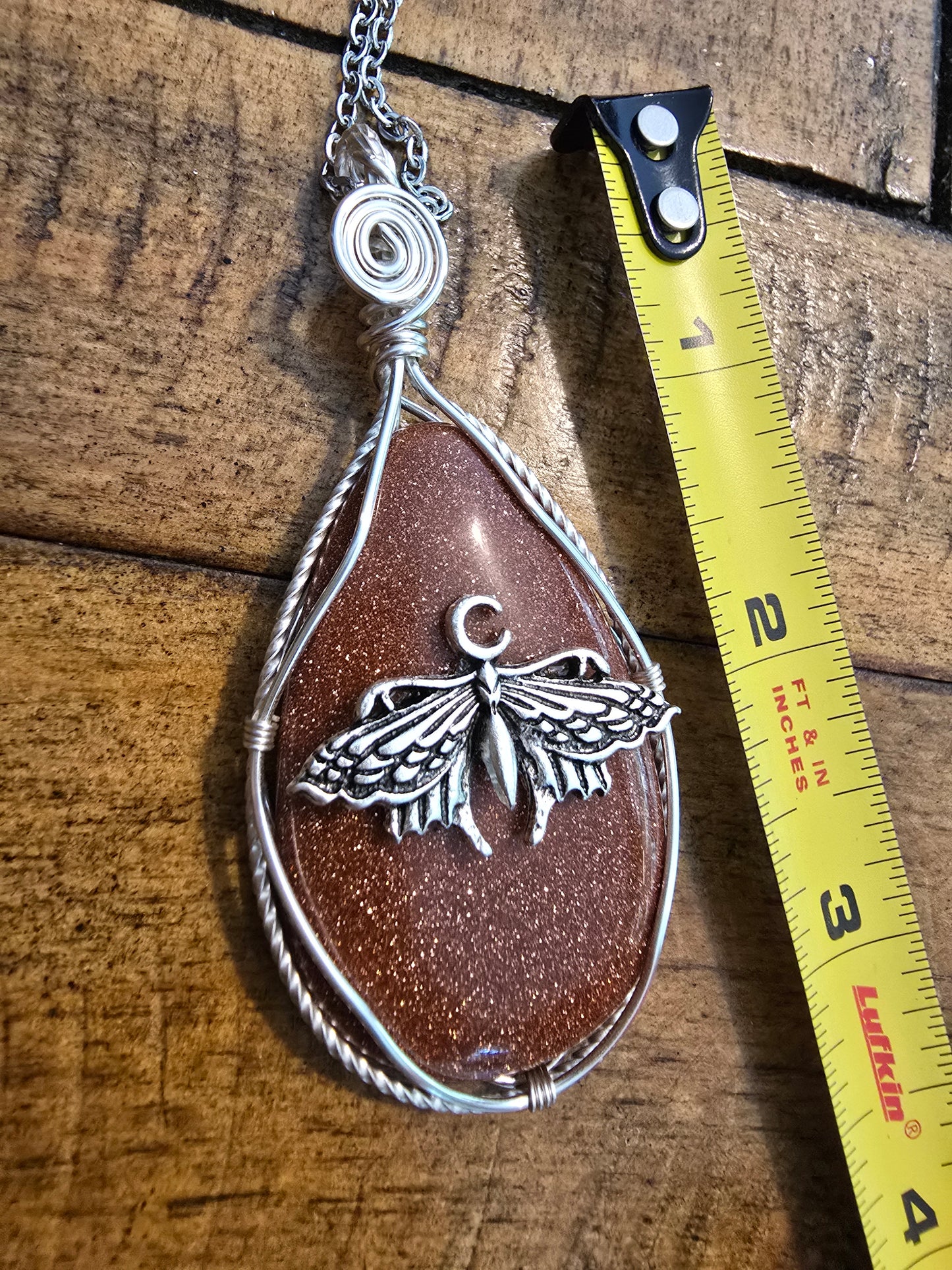 Goldstone Luna Moth Necklace