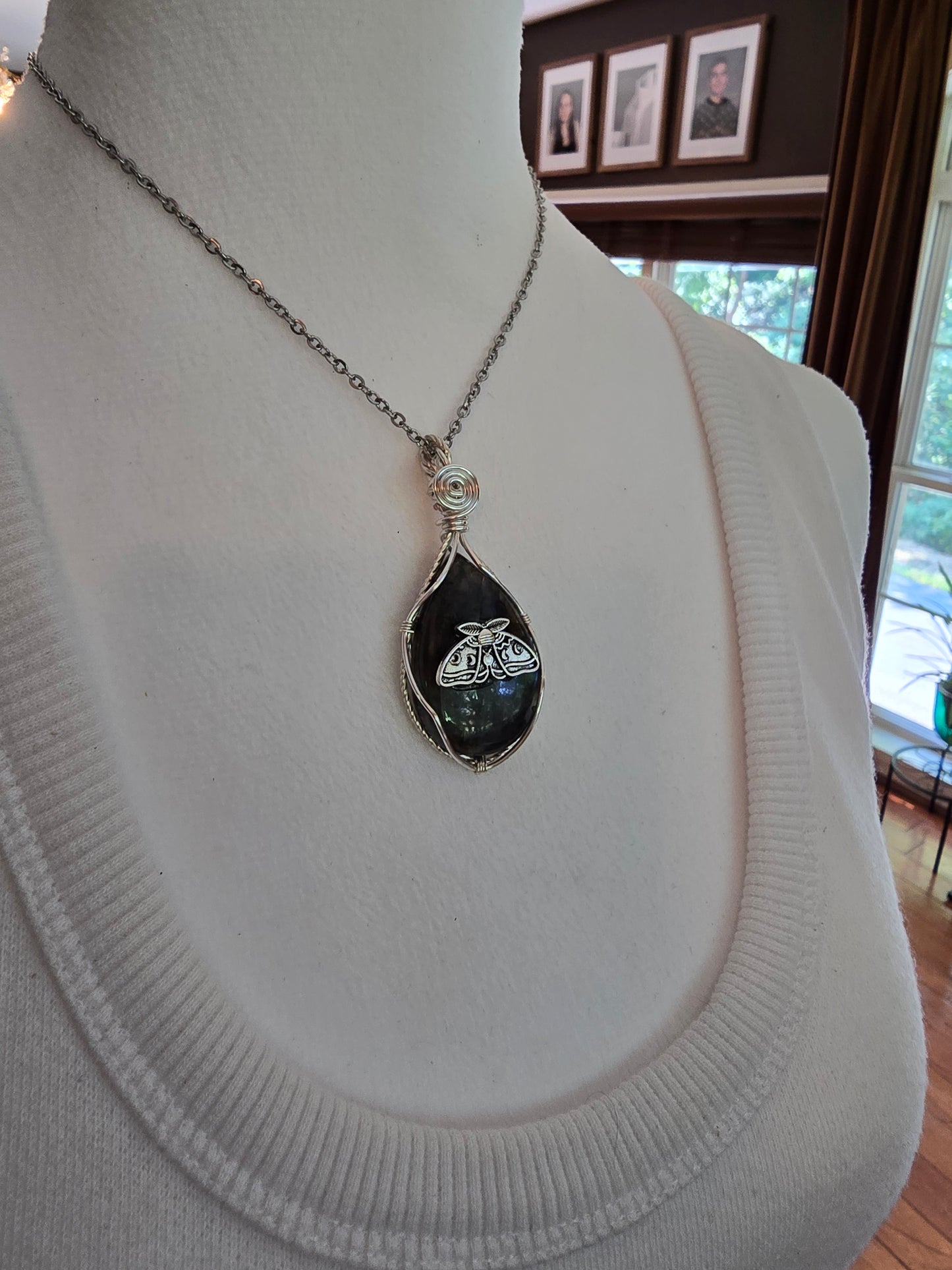 Labradorite Luna Moth Pendant