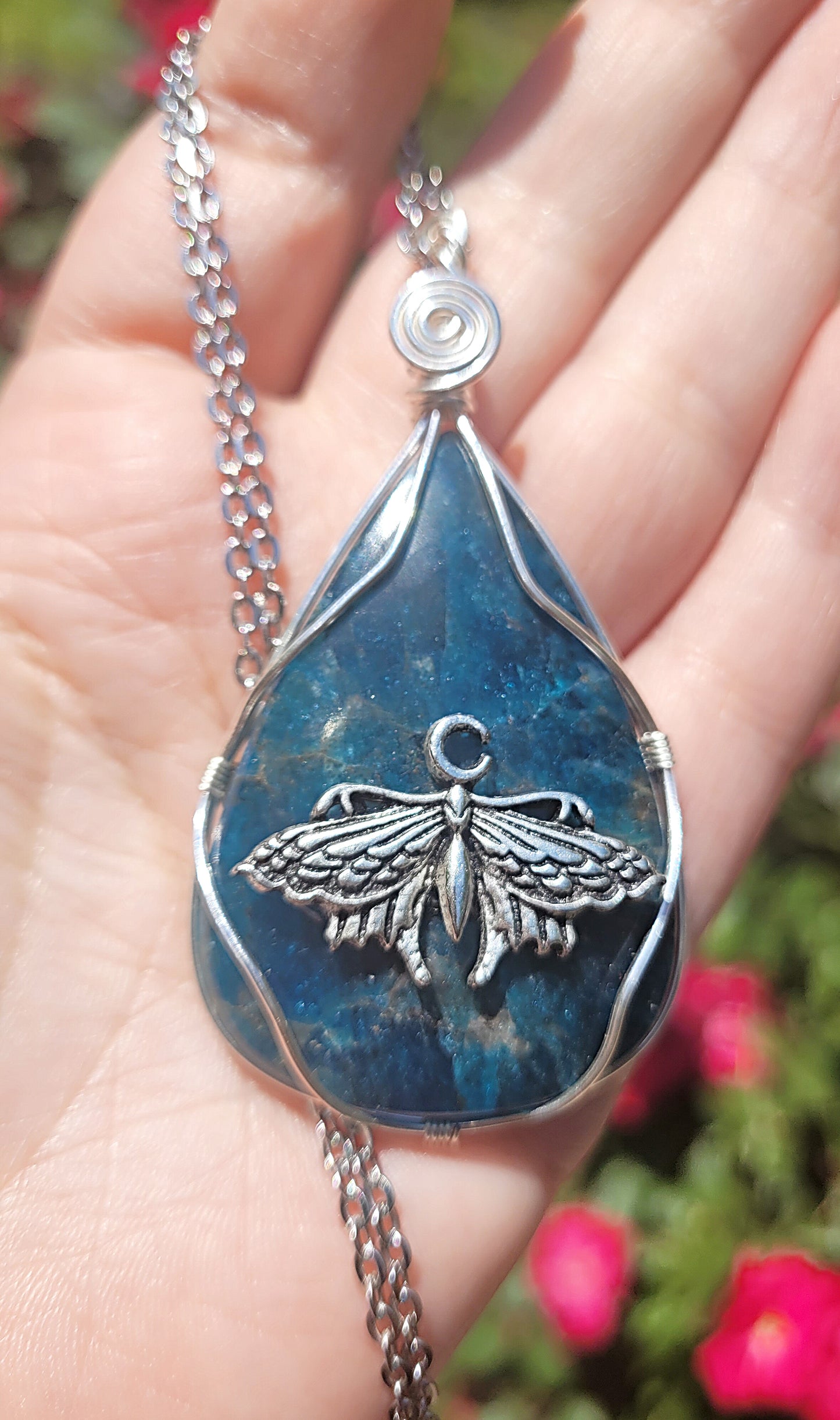 Blue apatite Luna moth Pendant