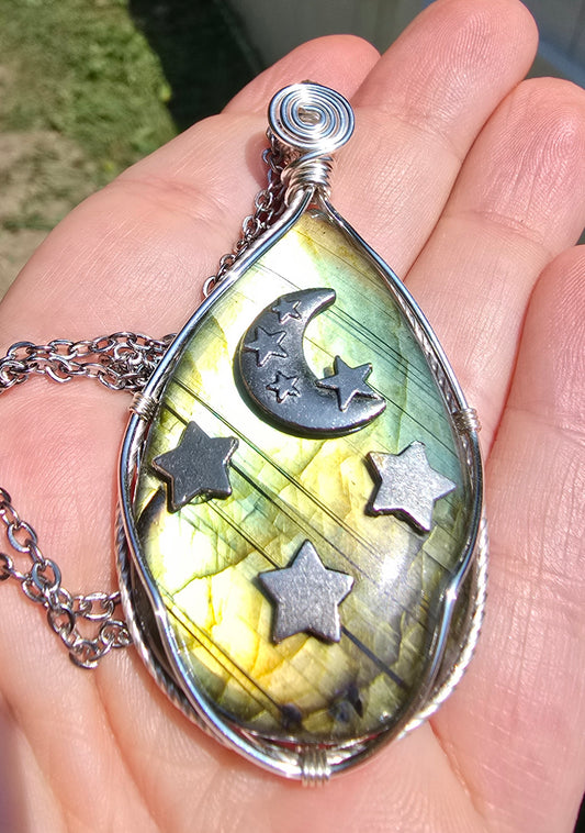 Labradorite moon and star Pendant