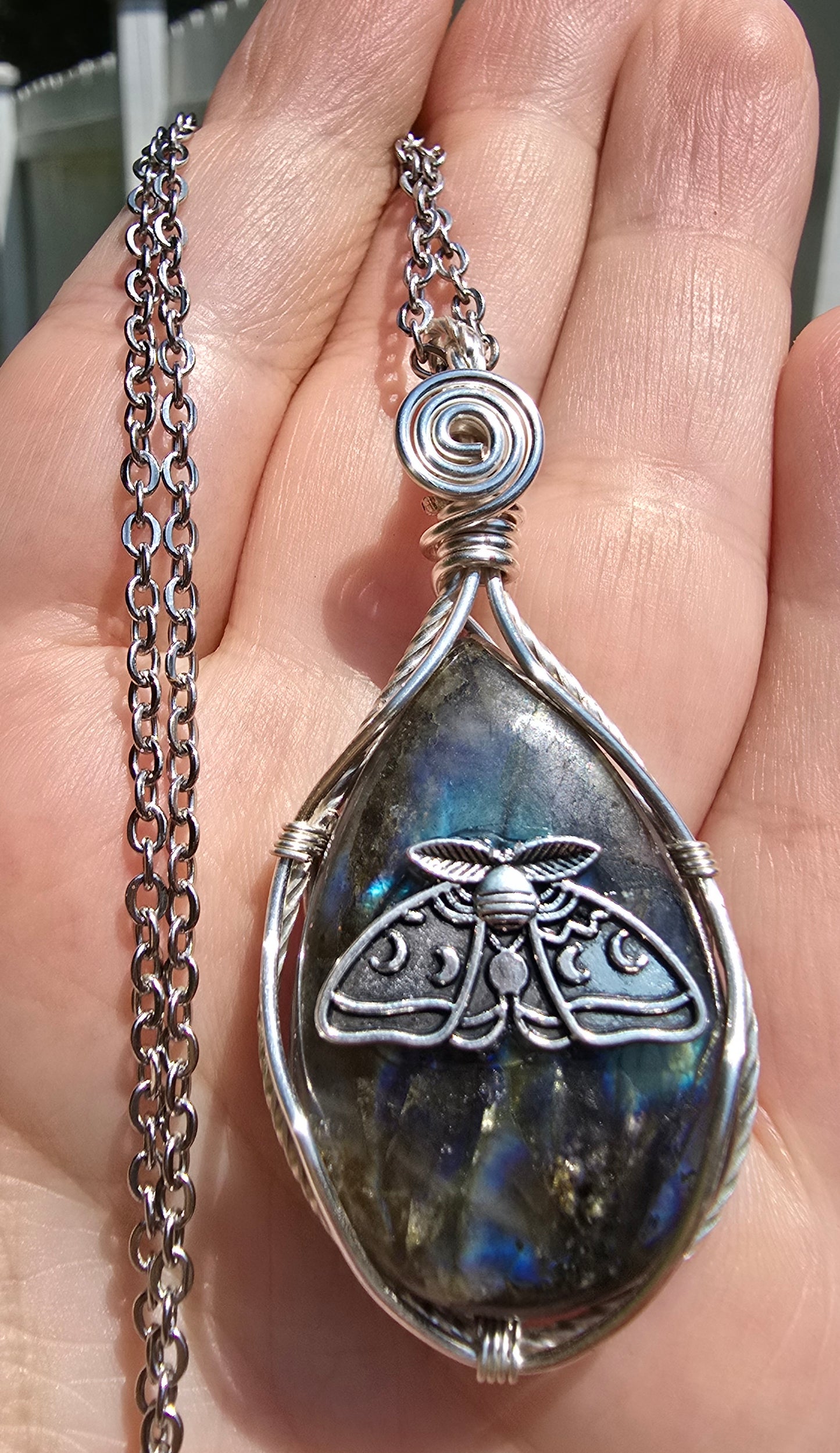 Labradorite Luna Moth Pendant