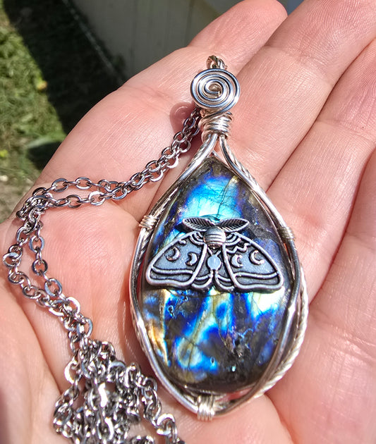 Labradorite Luna Moth Pendant