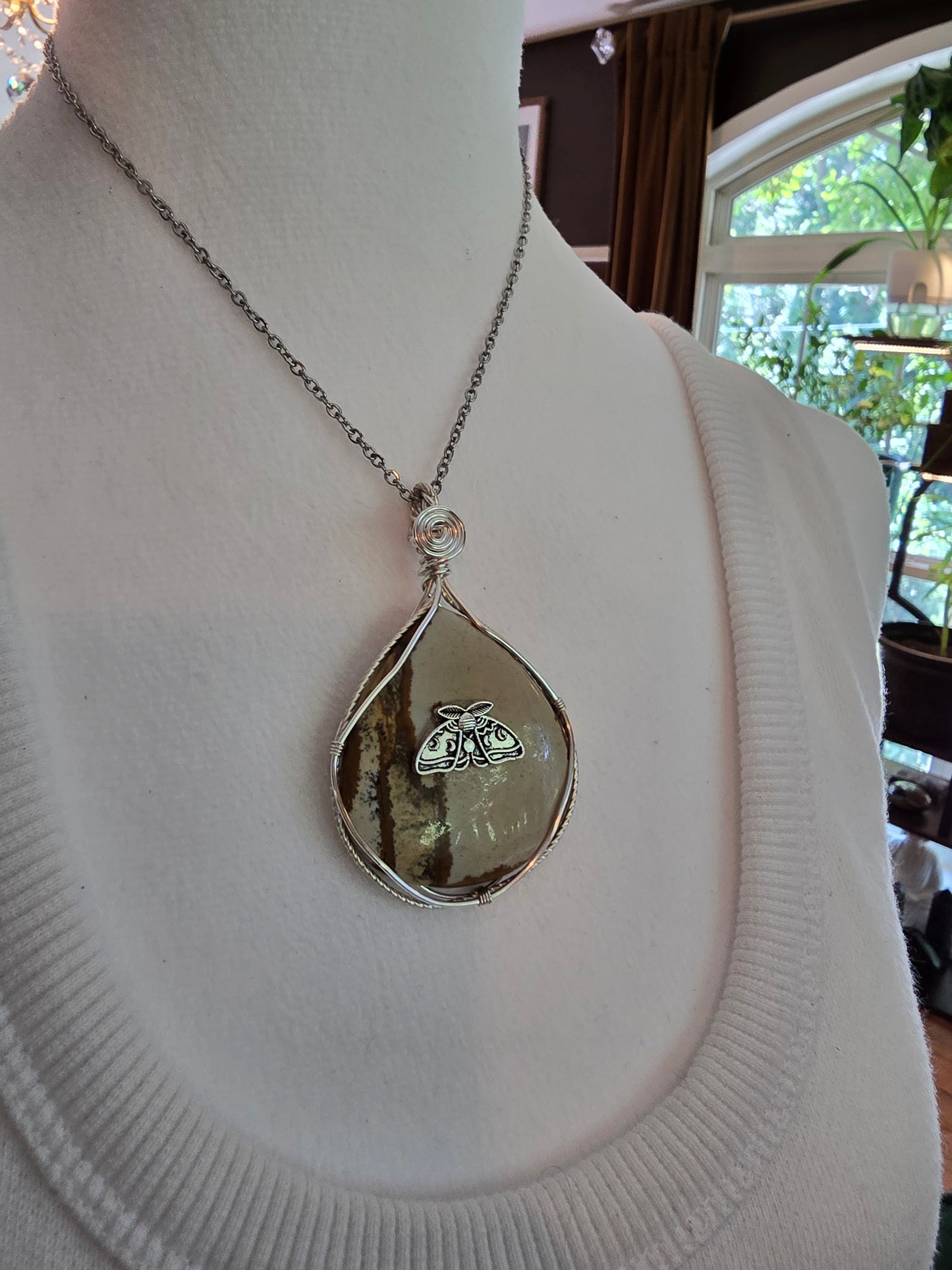 Picture Jasper Luna Moth Necklace