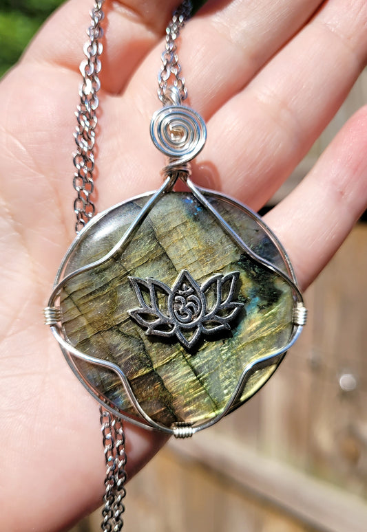 Labradorite Lotus Flower Pendant