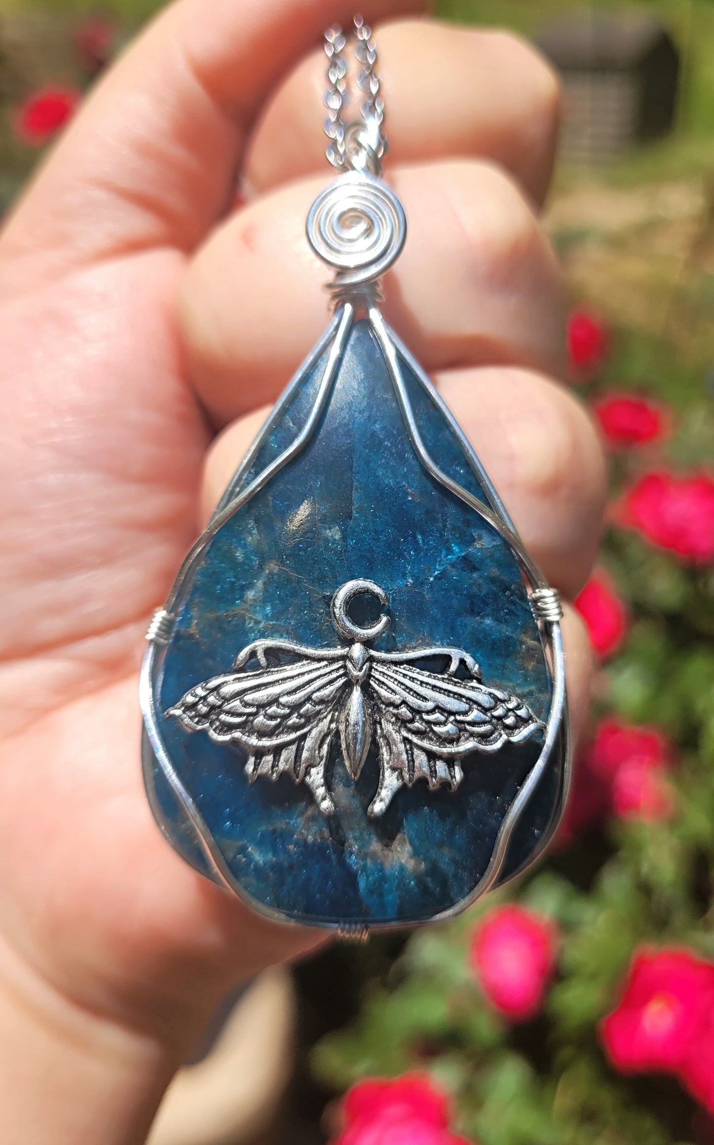 Blue apatite Luna moth Pendant